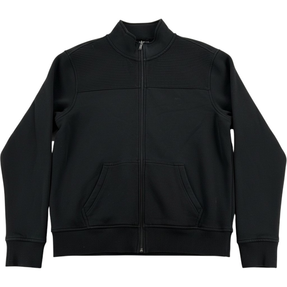 Michael Kors Full Zip Sweatshirt L Black Mock Neck Ribbed Shoulder Jacket